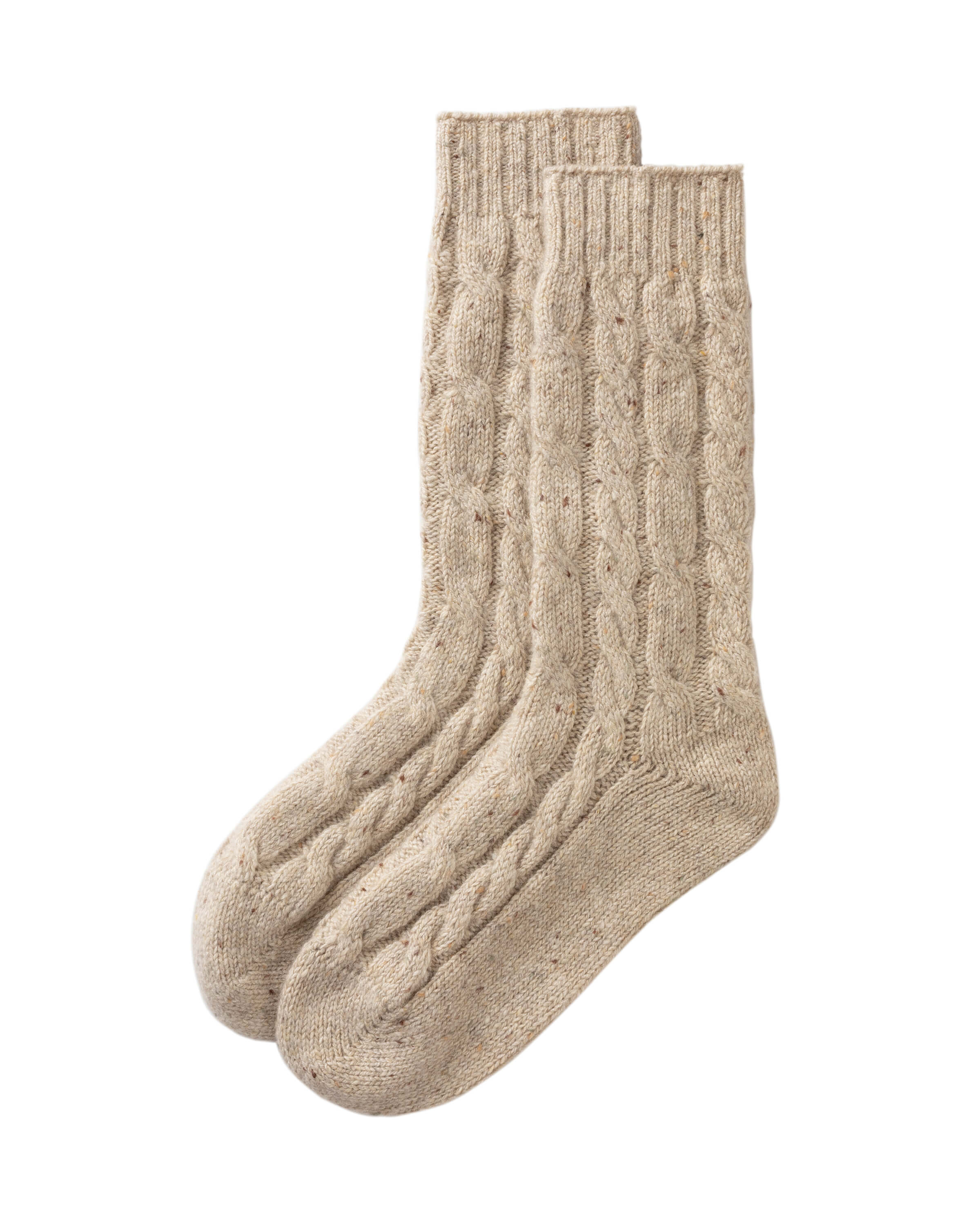 Cashmere Donegal Cable Cream Socks - 1
