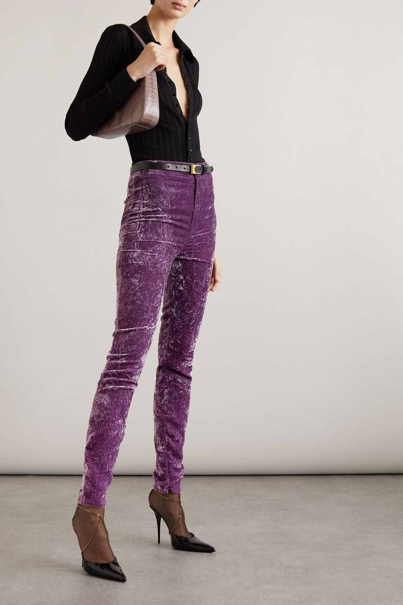 SAINT LAURENT Crushed-velvet skinny pants outlook