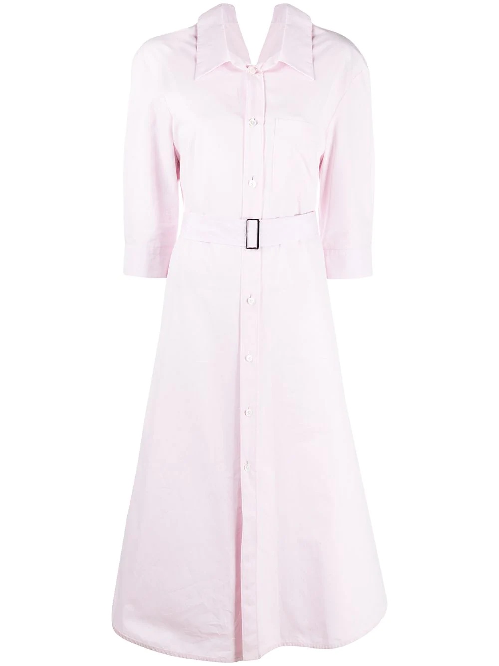 belted 3/4 sleeves shirt dress - 1