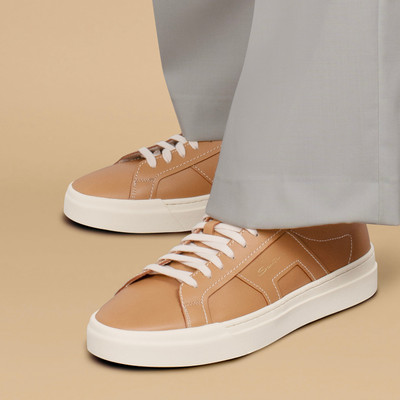 Santoni Men's brown leather Double buckle sneaker outlook