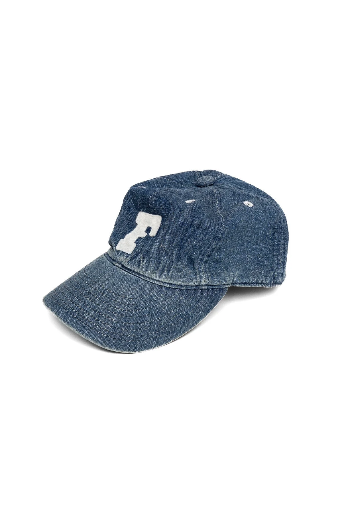 6Panel Denim Baseball Cap 'F' Patch - Vintage Wash - 1