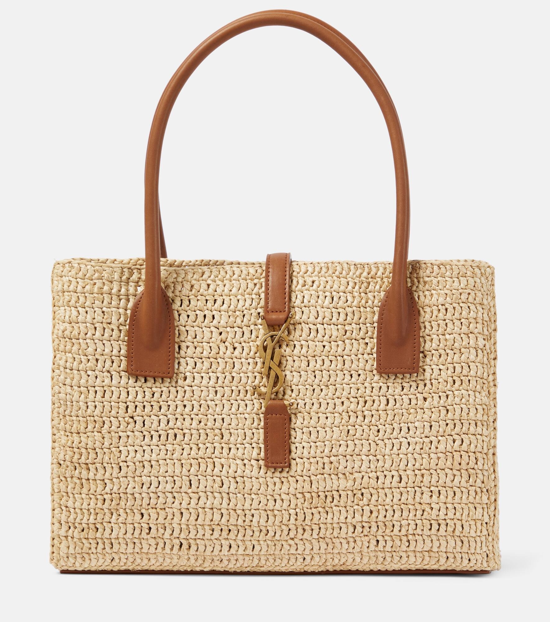 「SAINT LAURENT」PANIER ラフィア トートバッグ レザートリム SAINT LAURENT Panier ラフィア ミディアム トートバッグ レザー