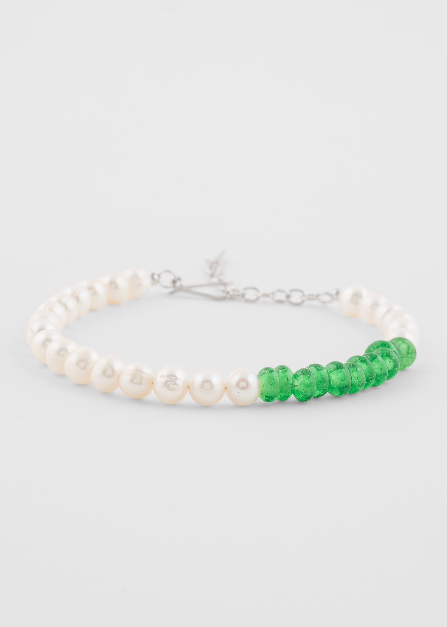 Pearl & Green Glass Bead Bracelet by Completedworks - 2
