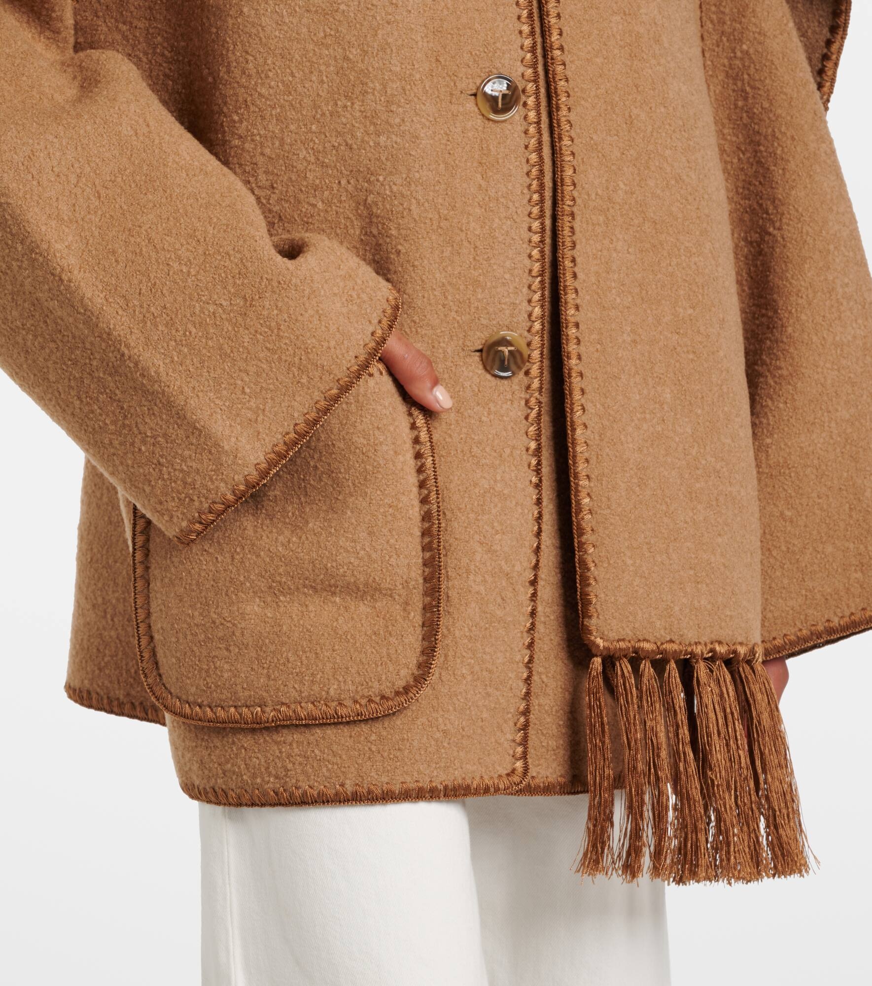 Embroidered wool-blend scarf jacket - 6