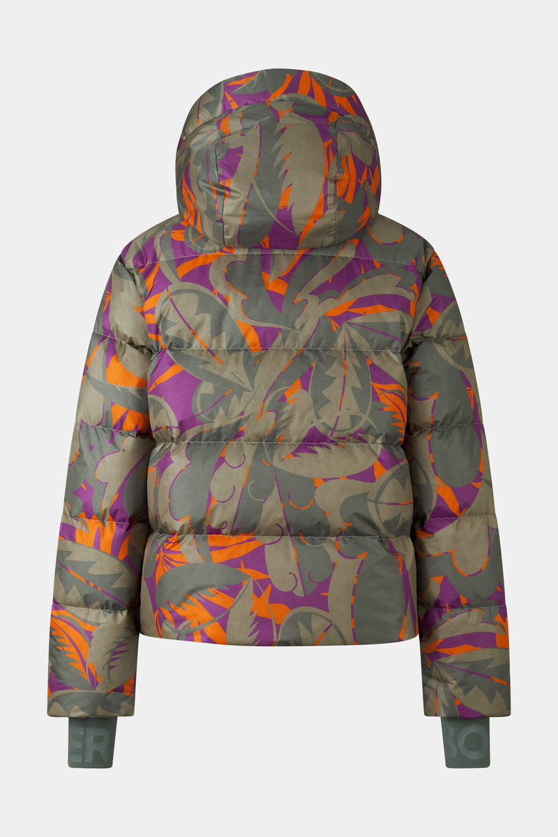 Maja down ski jacket in Olive green/purple/orange 10