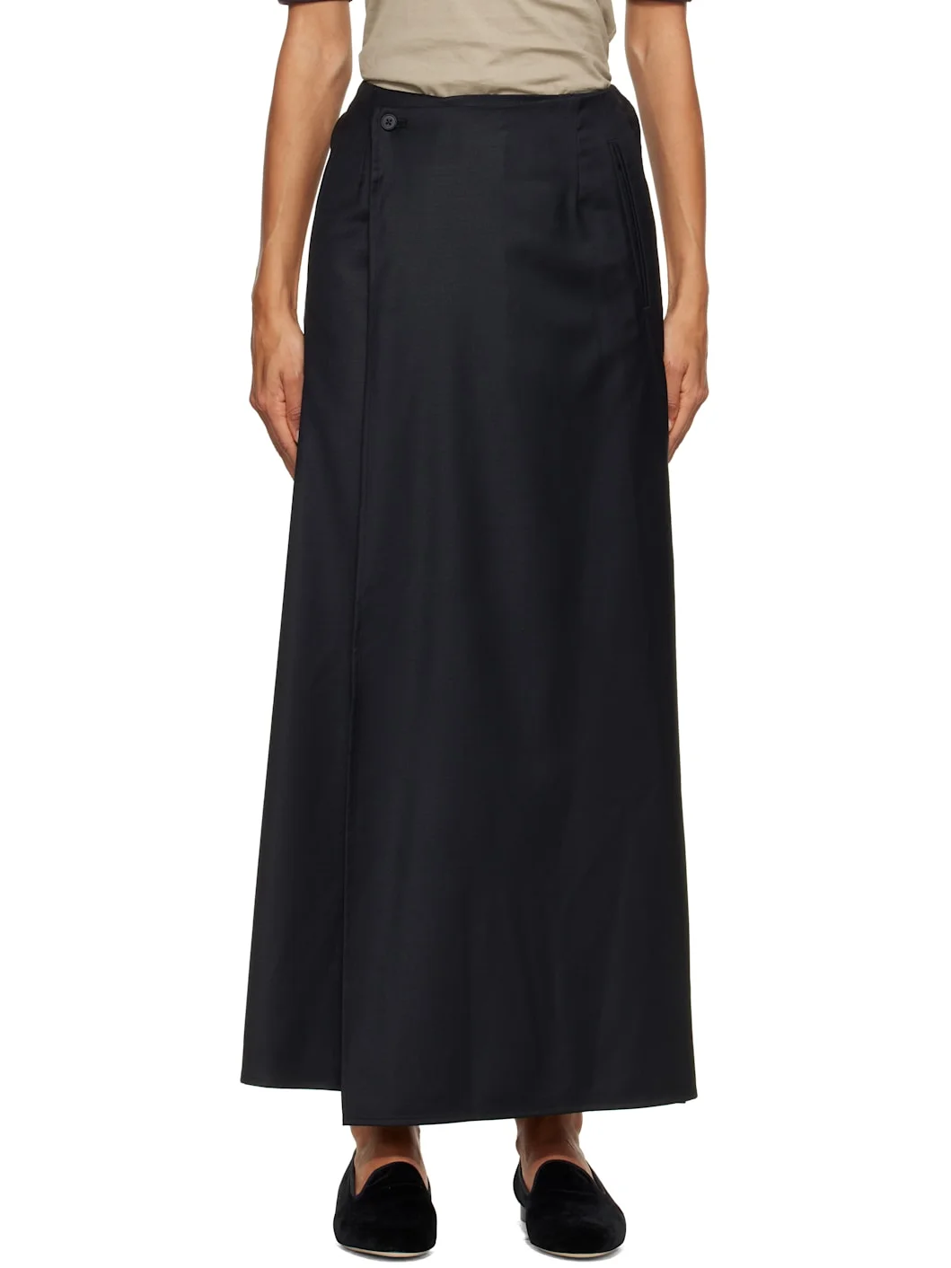 Black Wool & Silk Wrap Maxi Skirt - 1