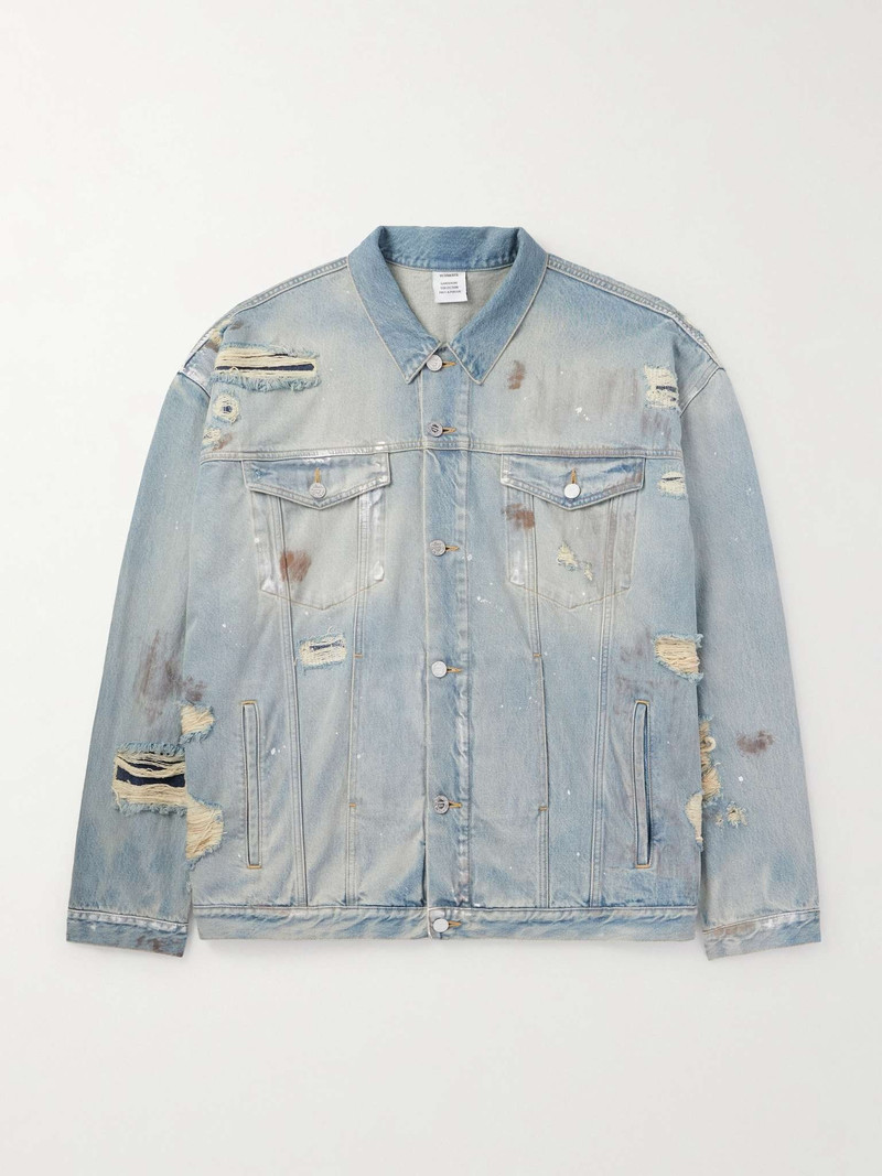 Oversized Distressed Denim Jacket - 1