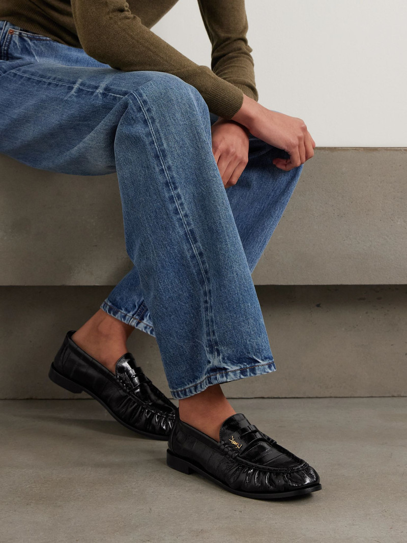 SAINT LAURENT Le Loafer crinkled-leather loafers Black outlook