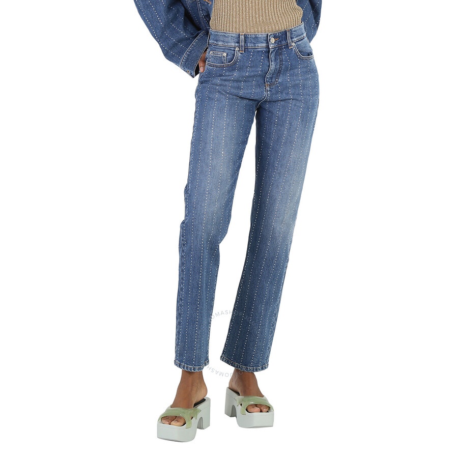 Stella Mccartney Rhinestone-Embellished Straight Leg Denim Jeans - 3