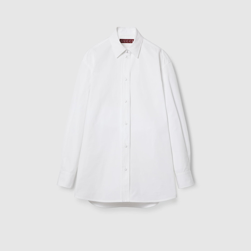 Cotton poplin shirt with ribbon tie 1