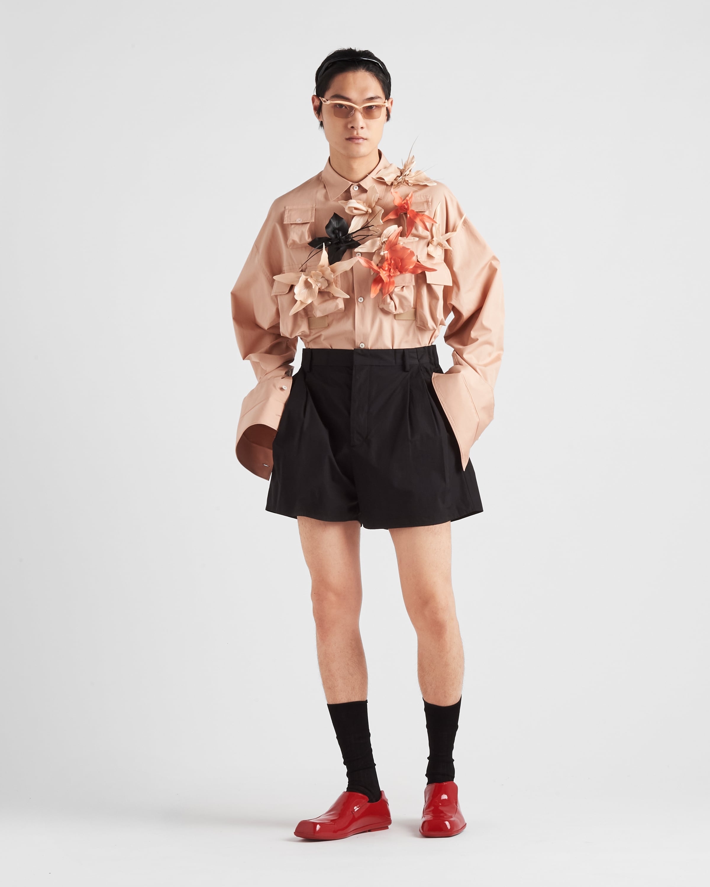 Cotton shirt with floral appliqués - 2