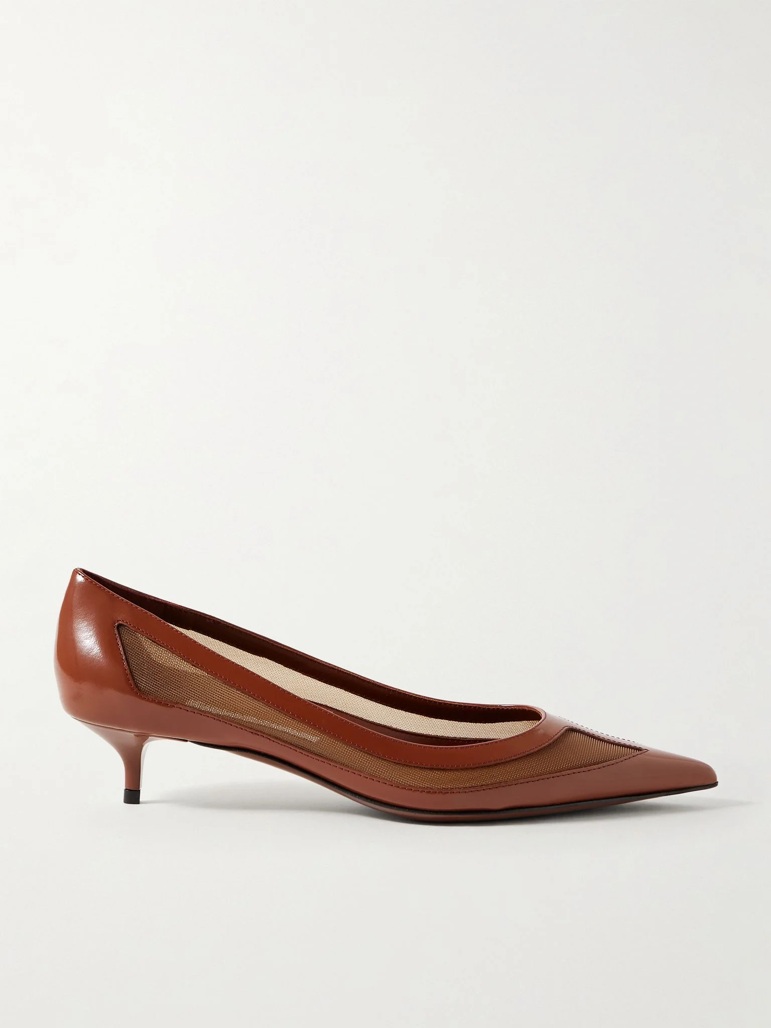 Amelia 30 mesh-trimmed leather pumps Brown - 1