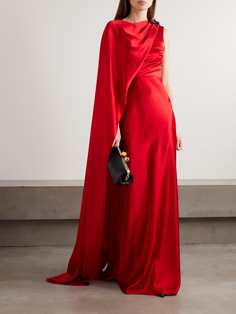 SALONI Phoenix Cape-effect Crystal-embellished Draped Satin Gown outlook
