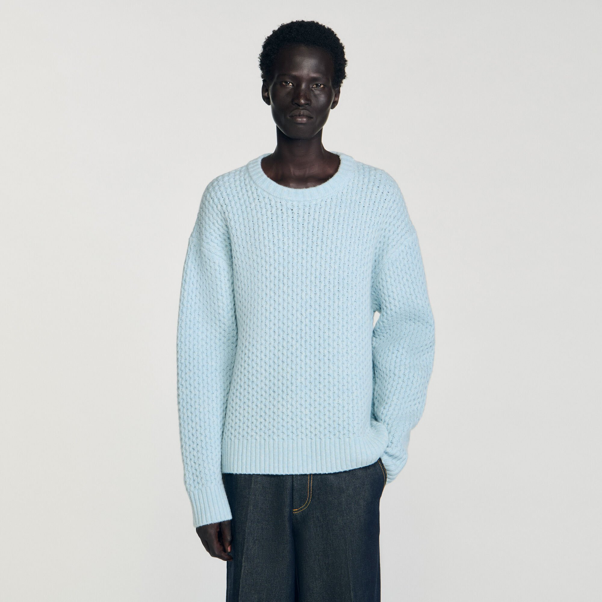 HONEYCOMB STITCH WOOL SWEATER - 4