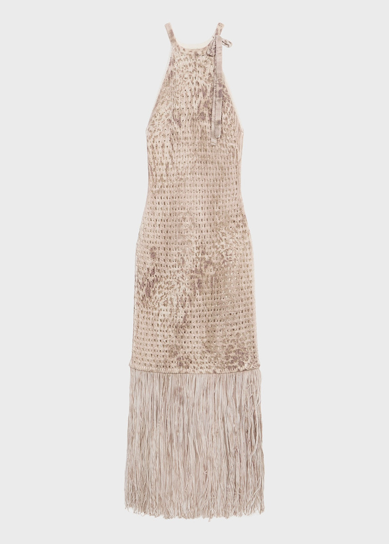 LONG MESH DRESS WITH FRINGES - 1