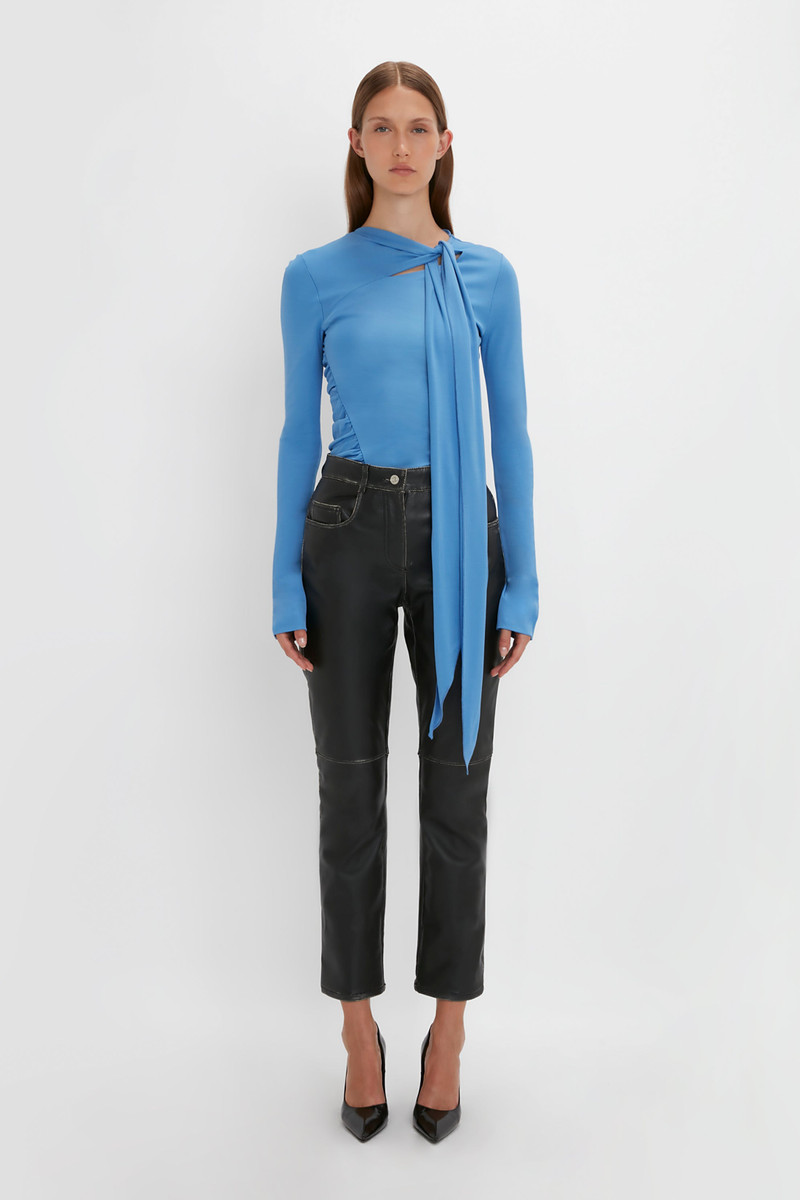 Victoria Beckham Tie Detail Top In Oxford Blue outlook