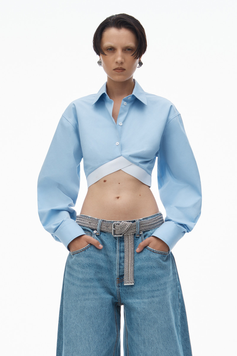 Cropped Shirt in Organic Cotton with Logo Elastic 2