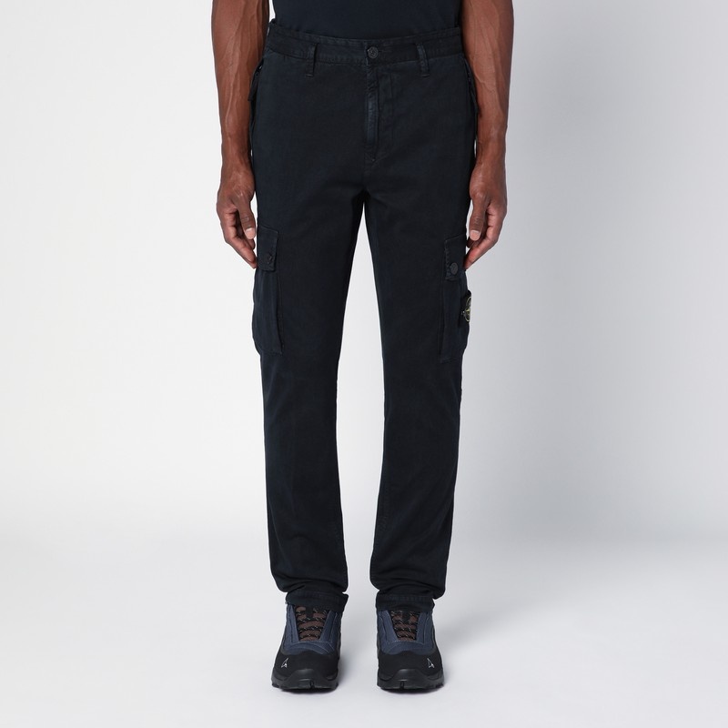 Navy blue cotton trousers with logo - 1