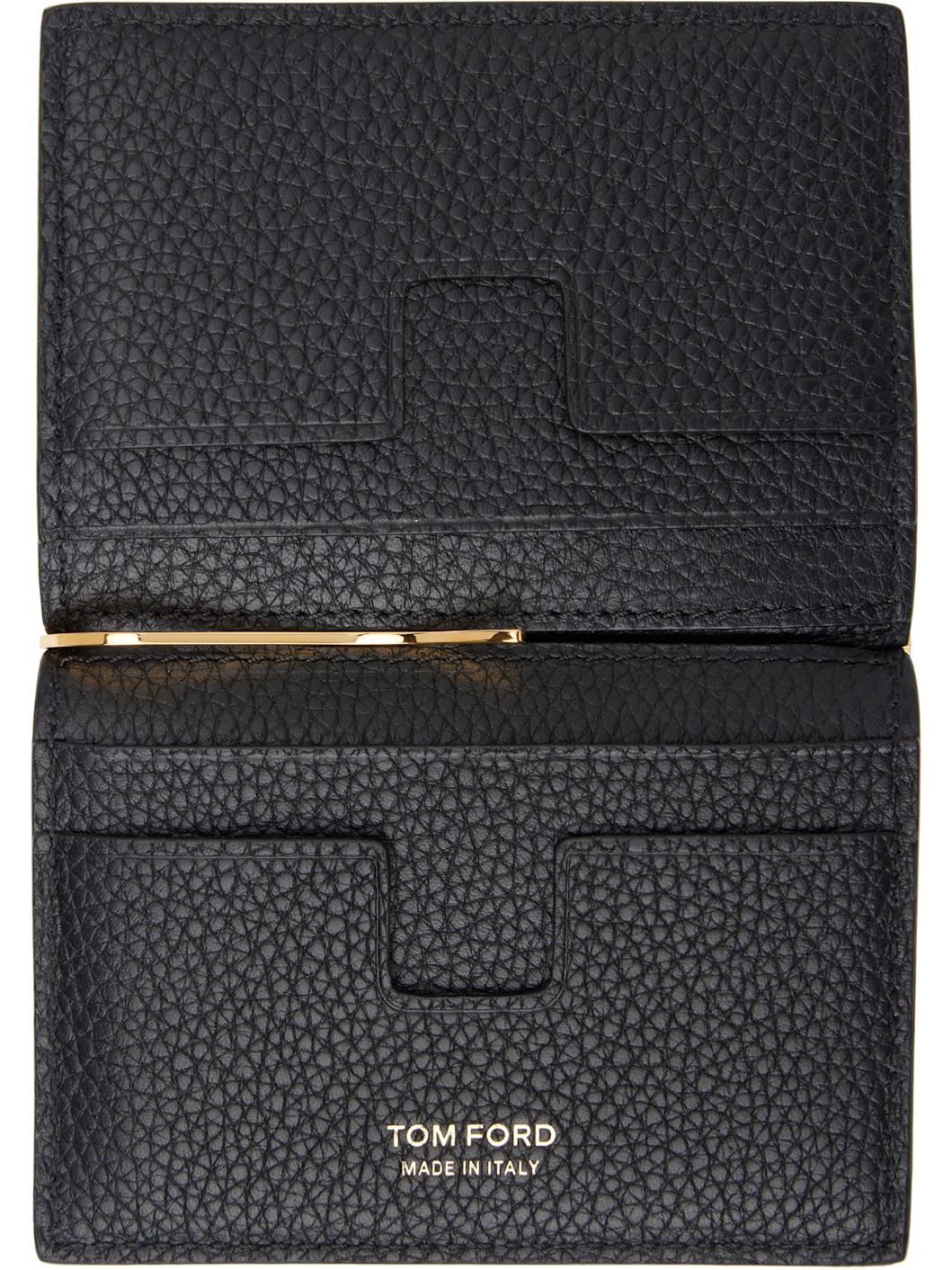 Black Small Grain Leather Money Clip Card Holder - 3