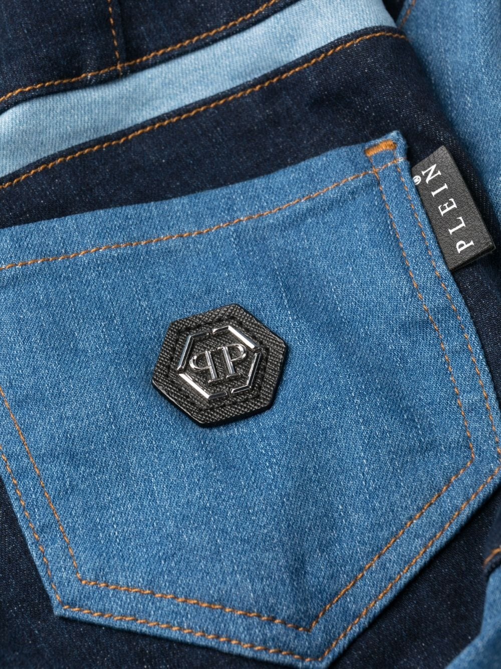 patchwork-design high-waist skinny jeans - 7