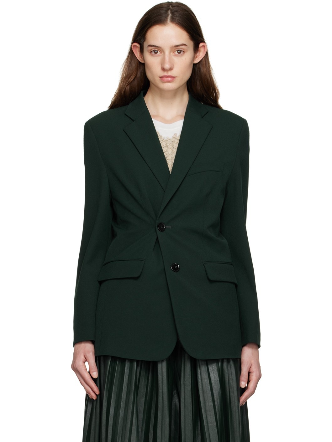 Green Double-Breasted Blazer - 1