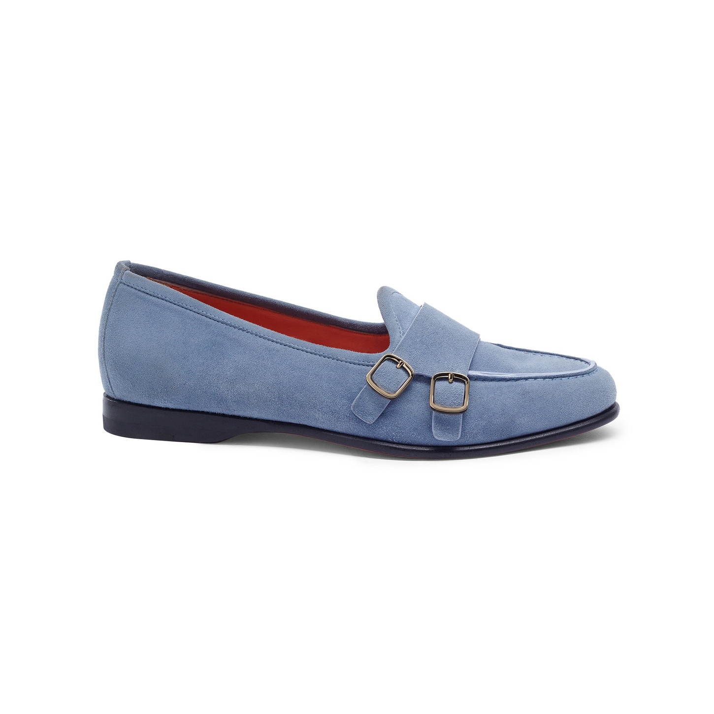 Women's light blue suede Andrea double-buckle loafer - 1
