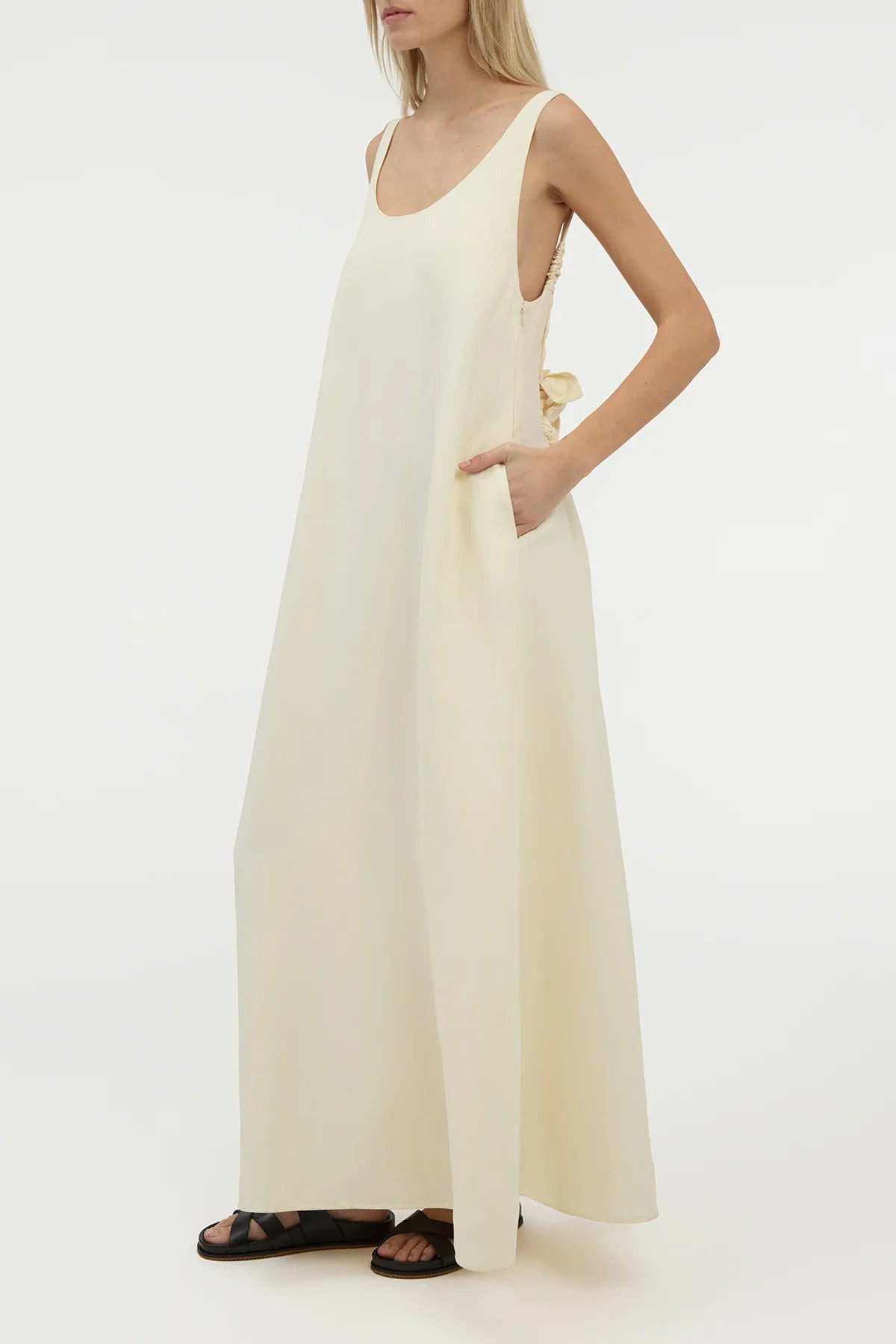 Aras Maxi Dress in Ivory Linen Silk - 4