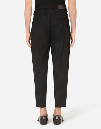 Dolce & Gabbana Pinstripe cotton pants with double denim belt outlook