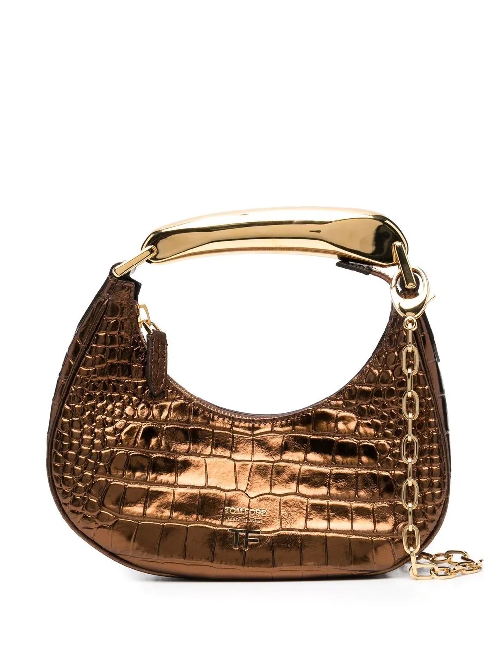 metallic crocodile-effect mini tote bag - 1