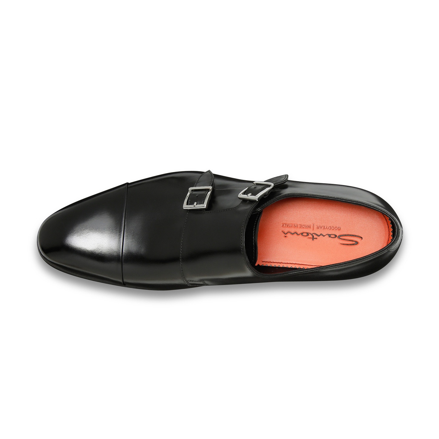 Men's polished black leather double-buckle shoe - 5