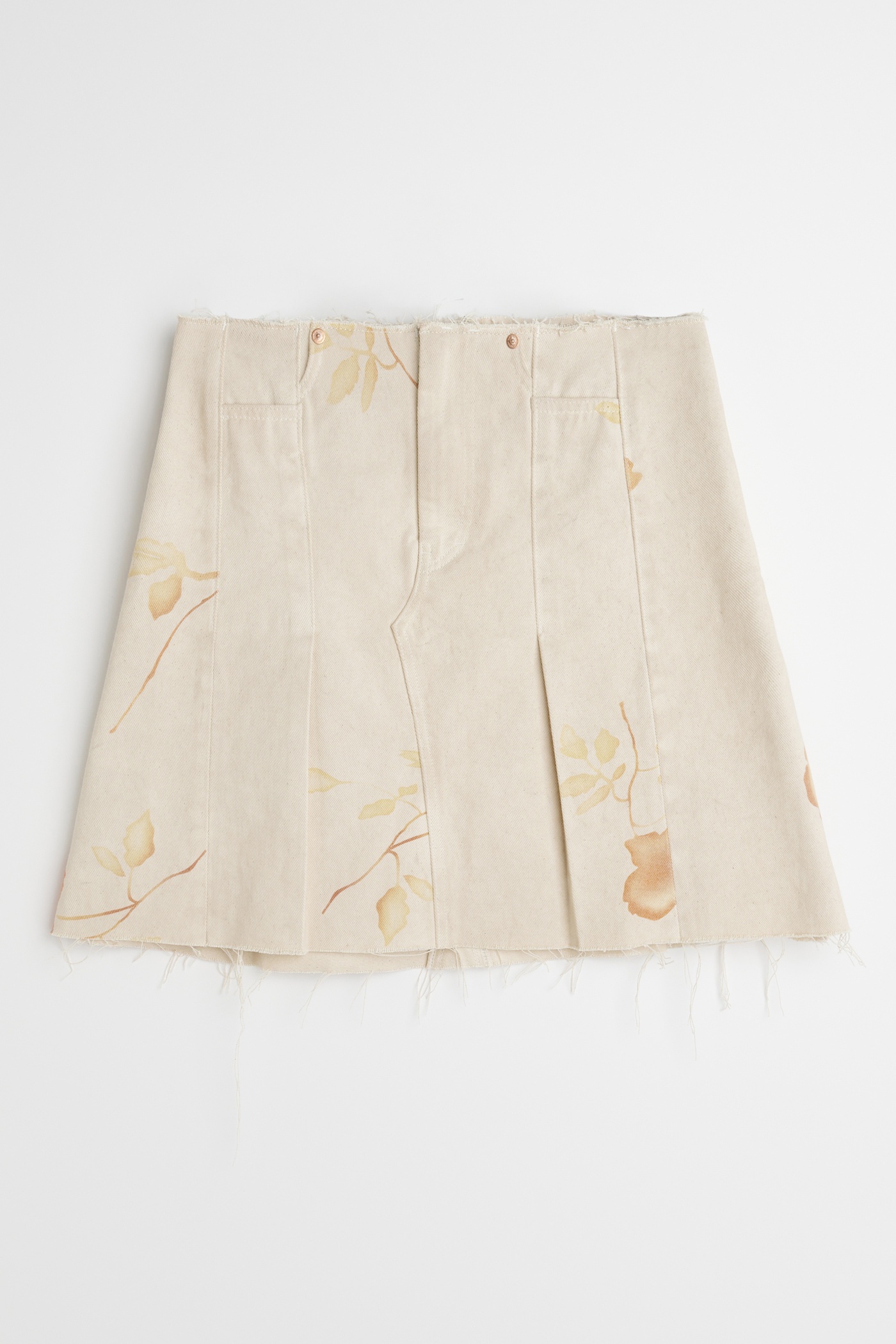 Pleated Wrap Skirt Diurnal Flower Printed Denim - 1