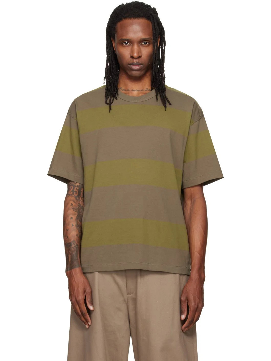 Khaki & Green Triple Stripe T-shirt - 1