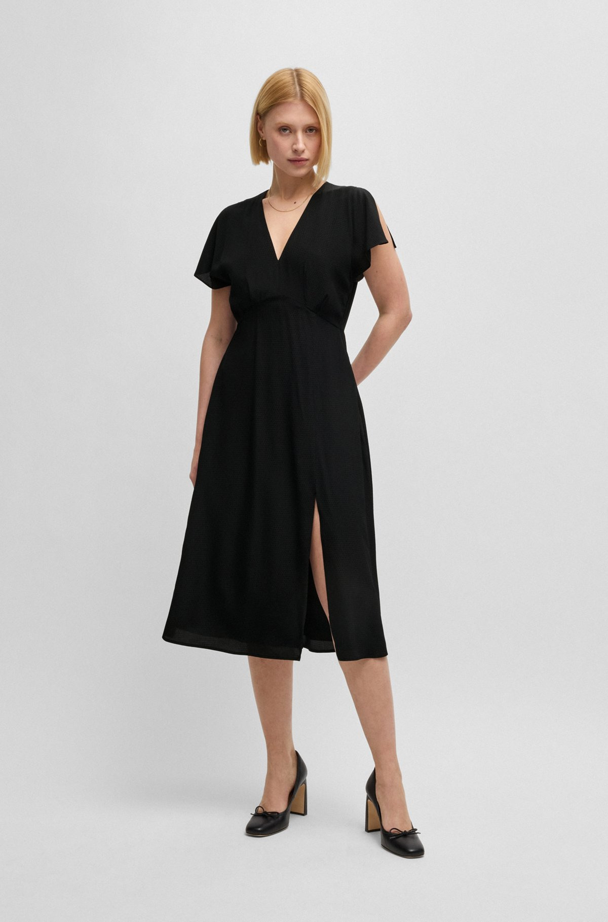 V-NECK DRESS IN DOT-PATTERNED SILK - 3