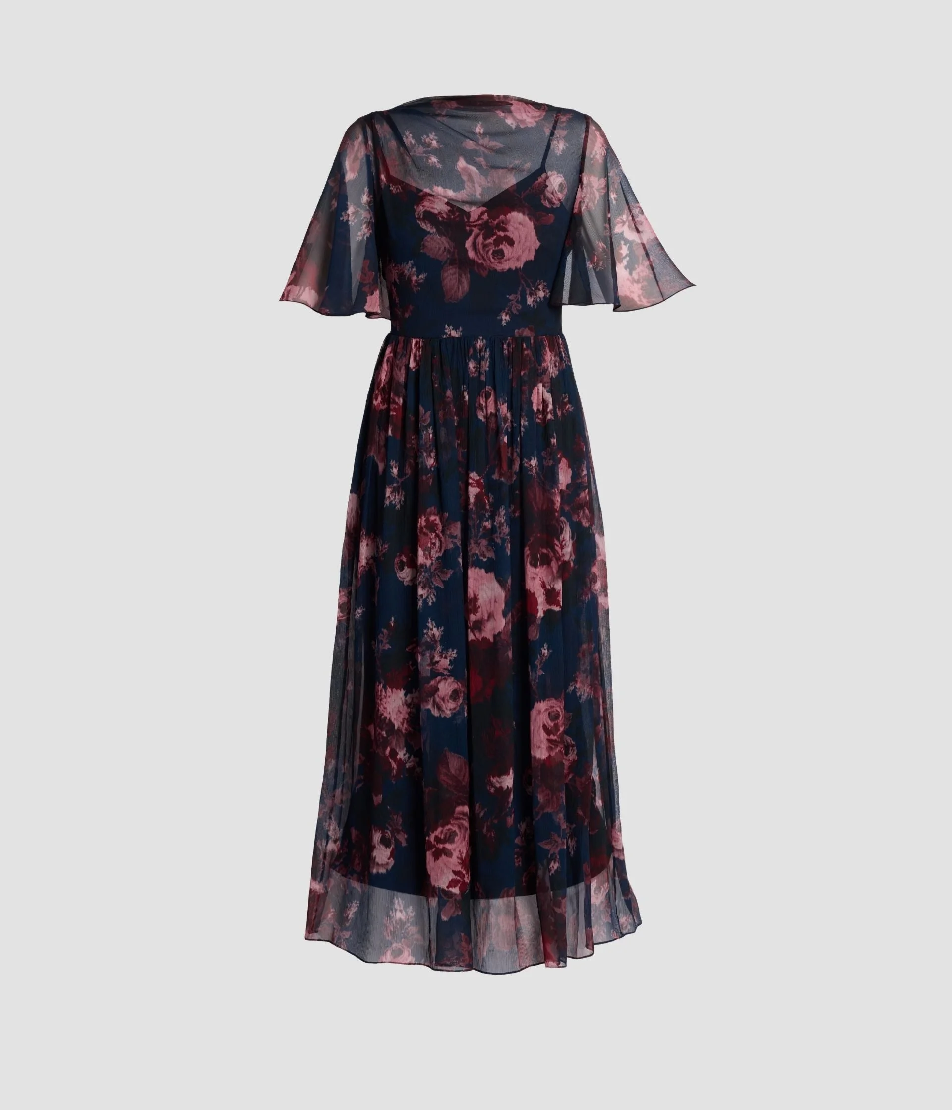 FLORAL SILK CREPONNE SHORT SLEEVE MIDI DRESS - 1
