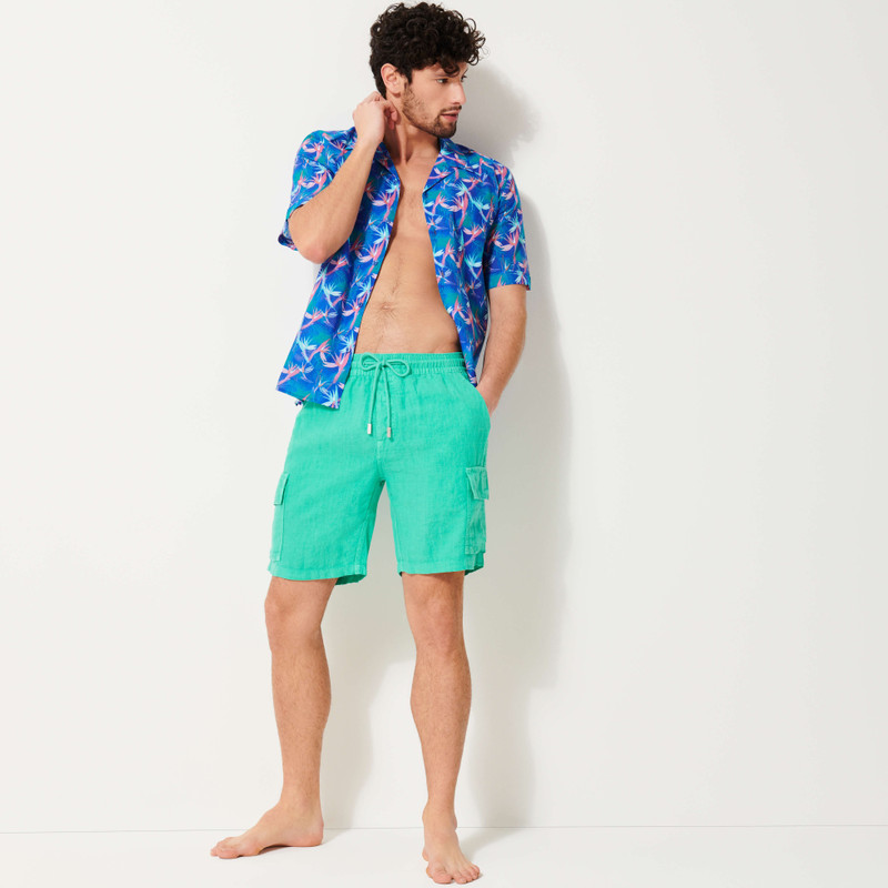 Men Linen Bermuda Shorts cargo pockets 5