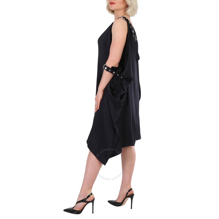 Burberry Ladies Black Miley Strap Detail Location Print Silk Dress - 6