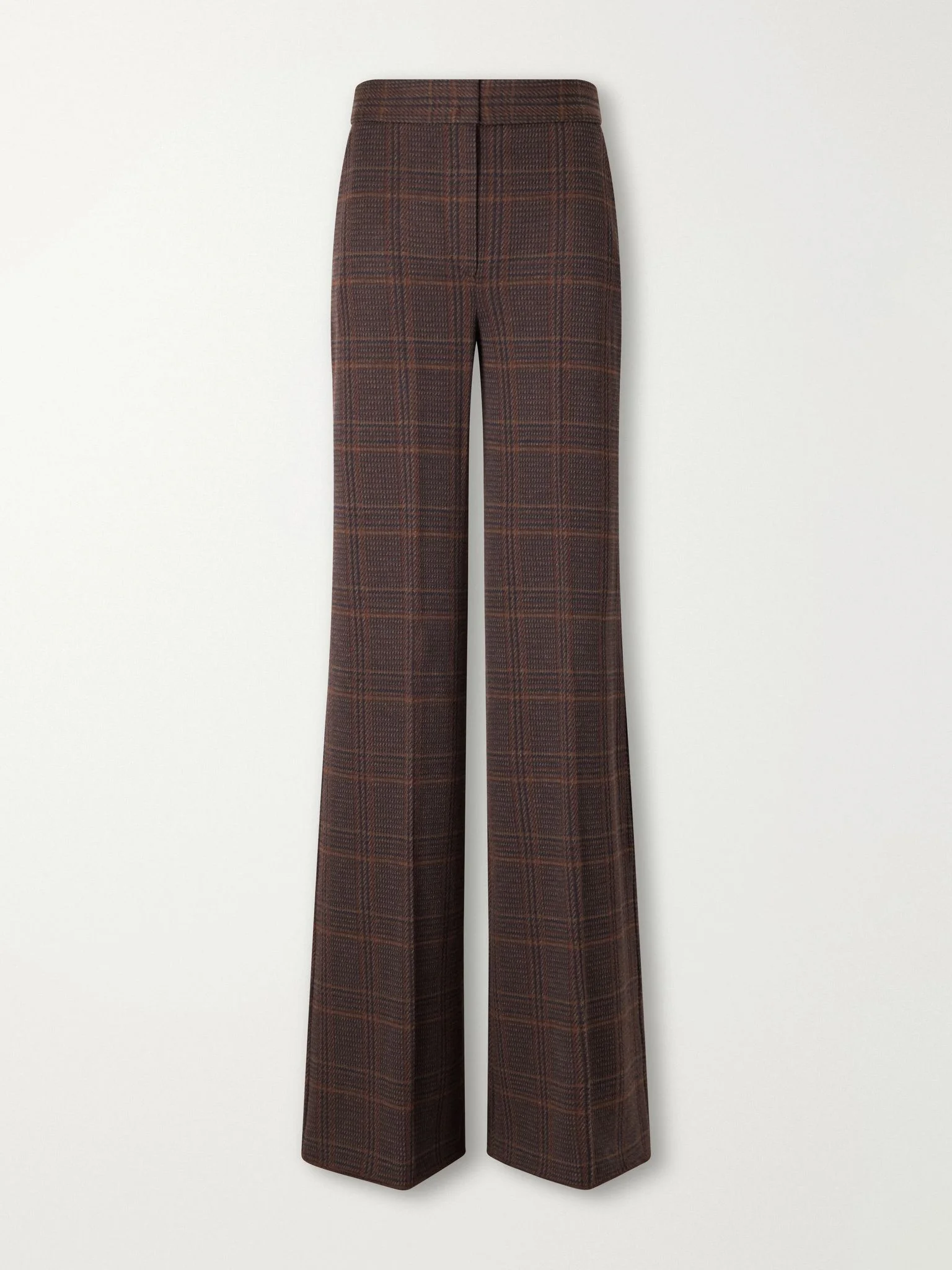 Emiro Prince of Wales checked wool and cotton-blend twill wide-leg pants Brown - 1