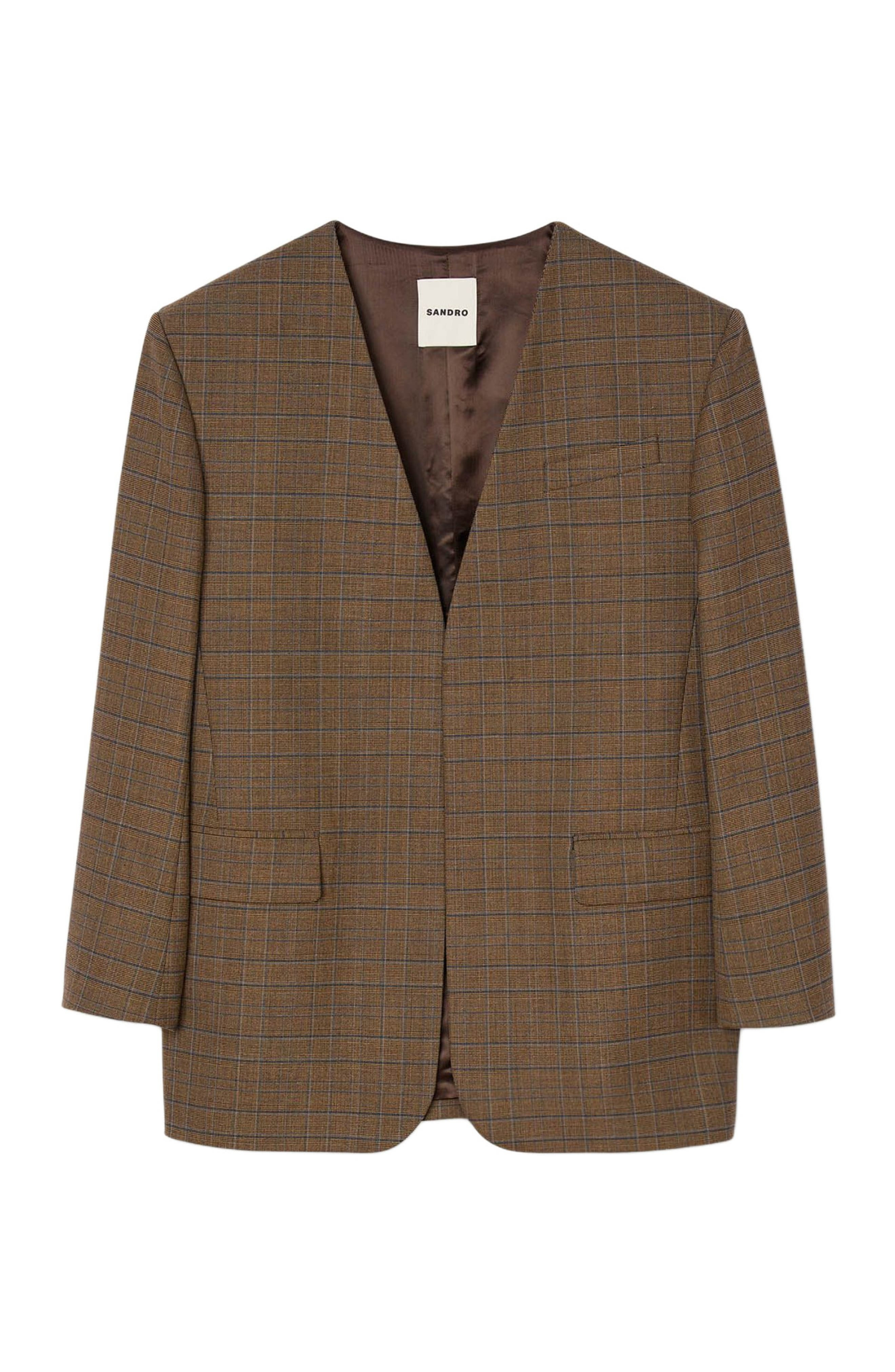 SANDRO Oversized checked jacket in Ocher /Blue at Nordstrom - 5