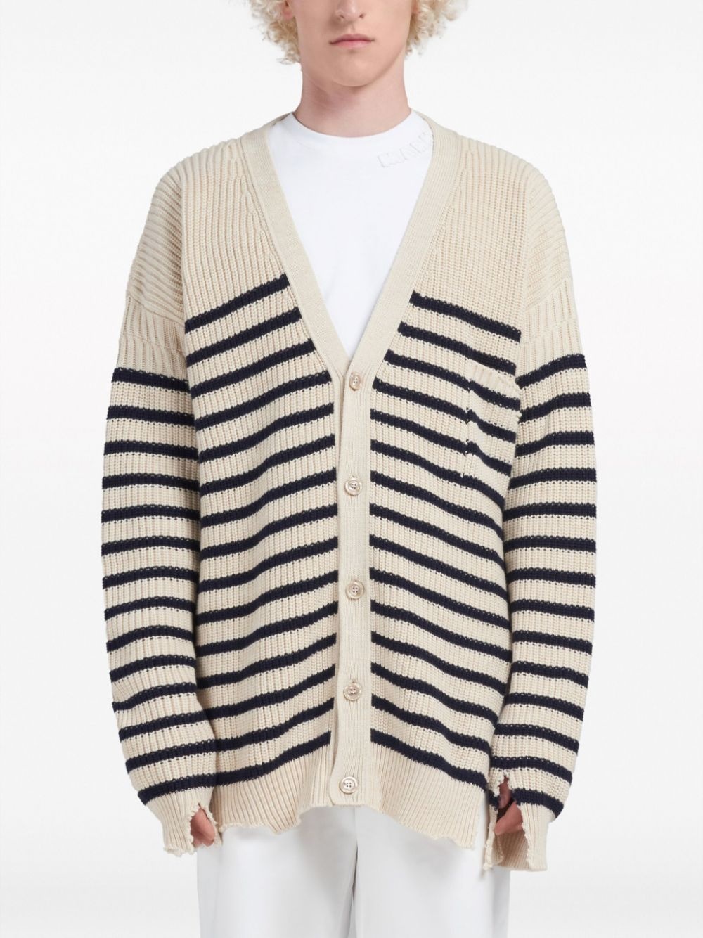 striped V-neck cardigan - 3