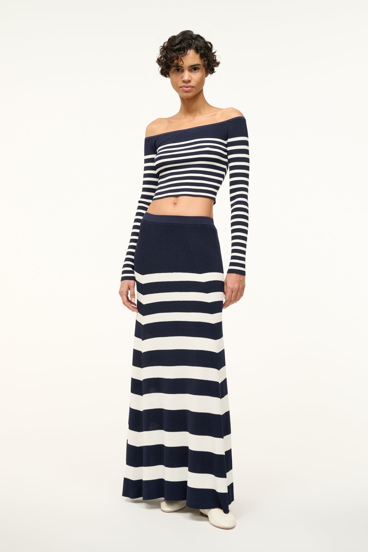 STAUD SWIRLING SKIRT NAVY WHITE - 2