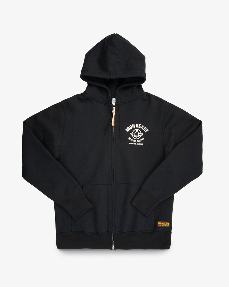 IHSW-81L-BLK PRINTED 14OZ ULTRA HEAVYWEIGHT LOOPWHEEL COTTON ZIPPERED HOODIE - BLACK 1