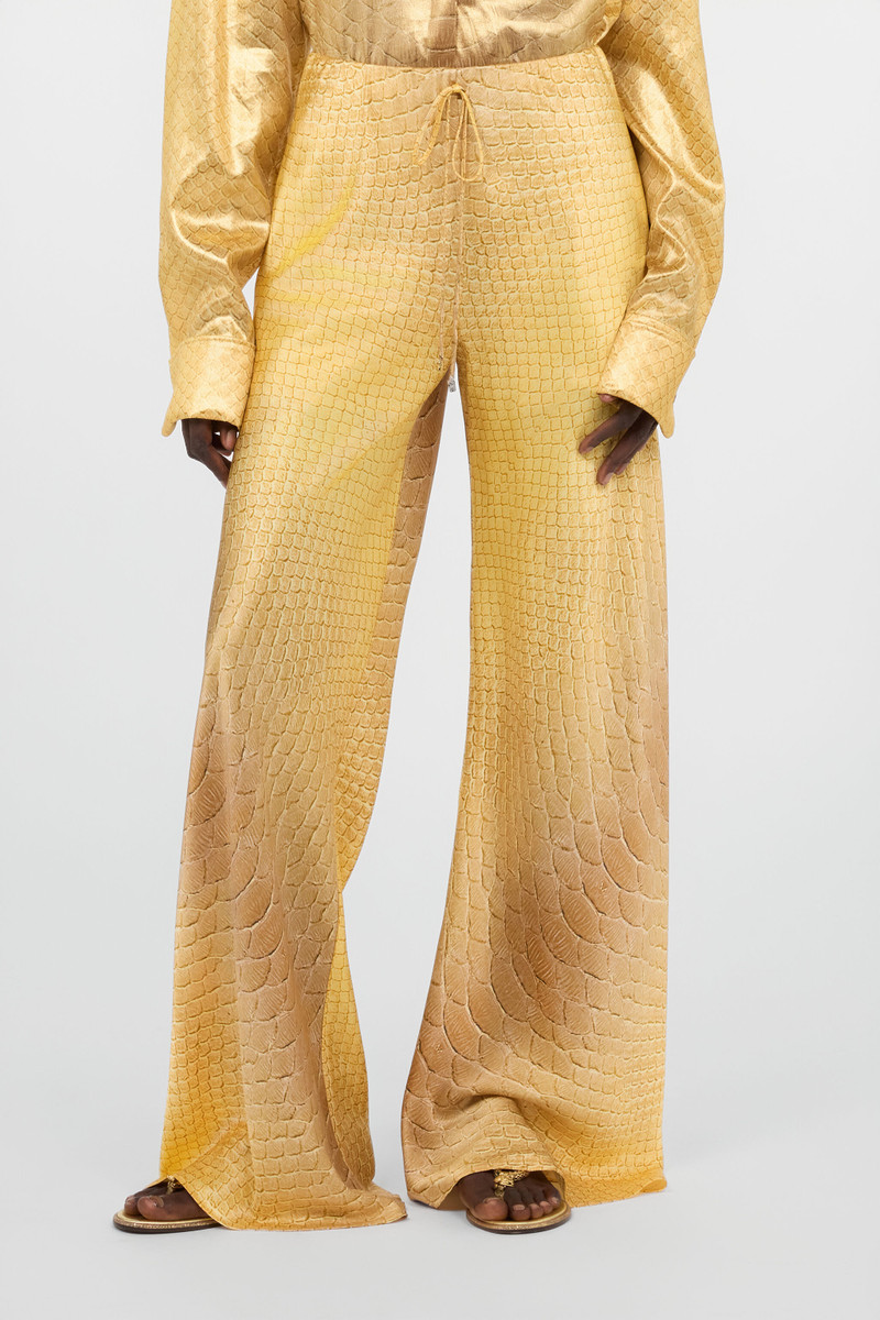 Wide-Leg Silk Pants with Beige and Sand Scale Print 3