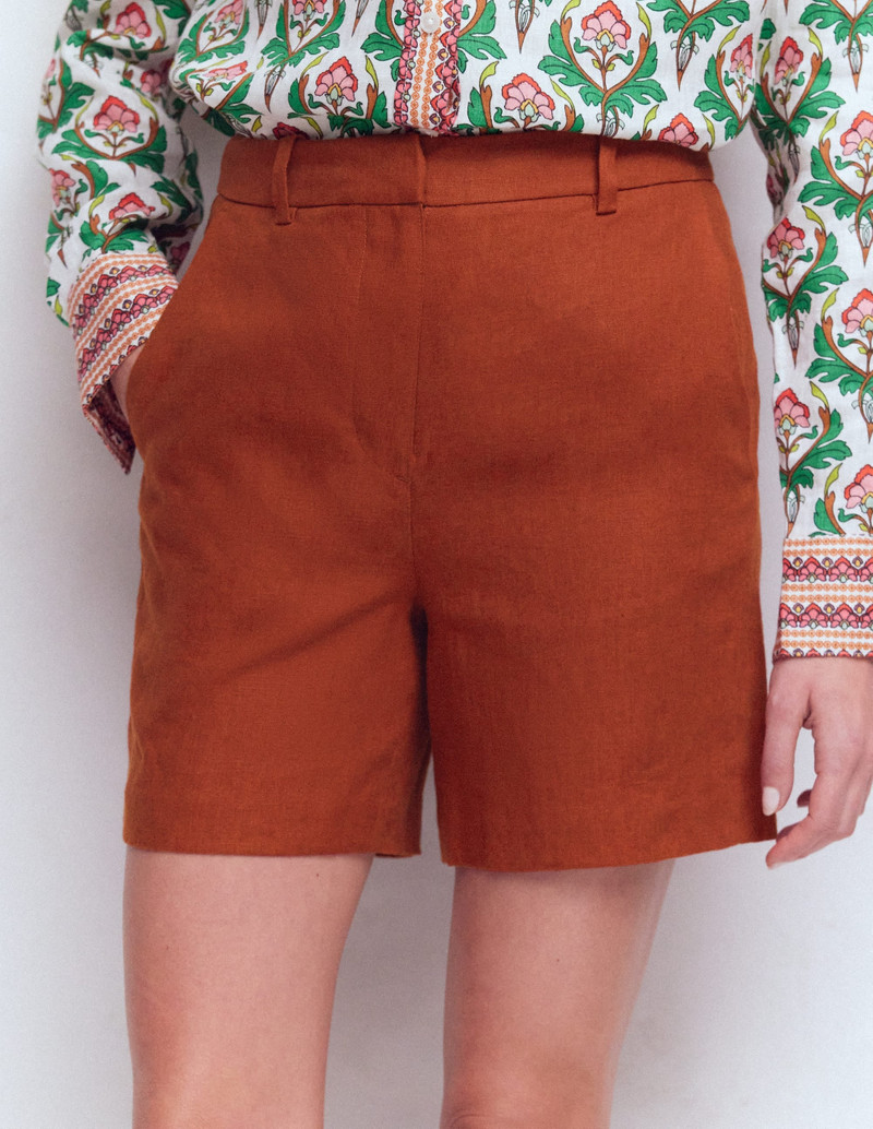 Belgravia Linen Shorts-Burnt Orange 5