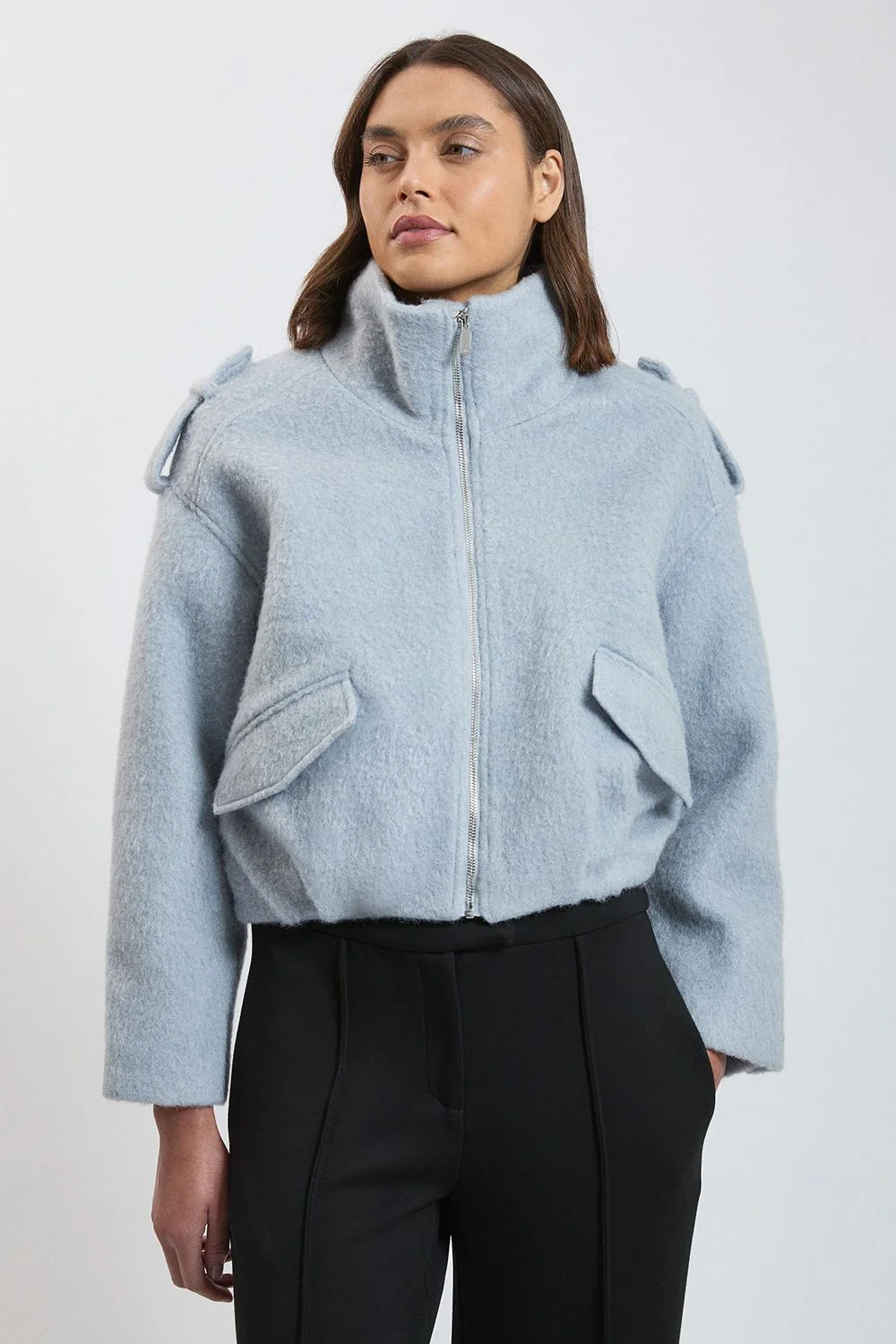 Wool Blend Texture Bomber short coat - 1