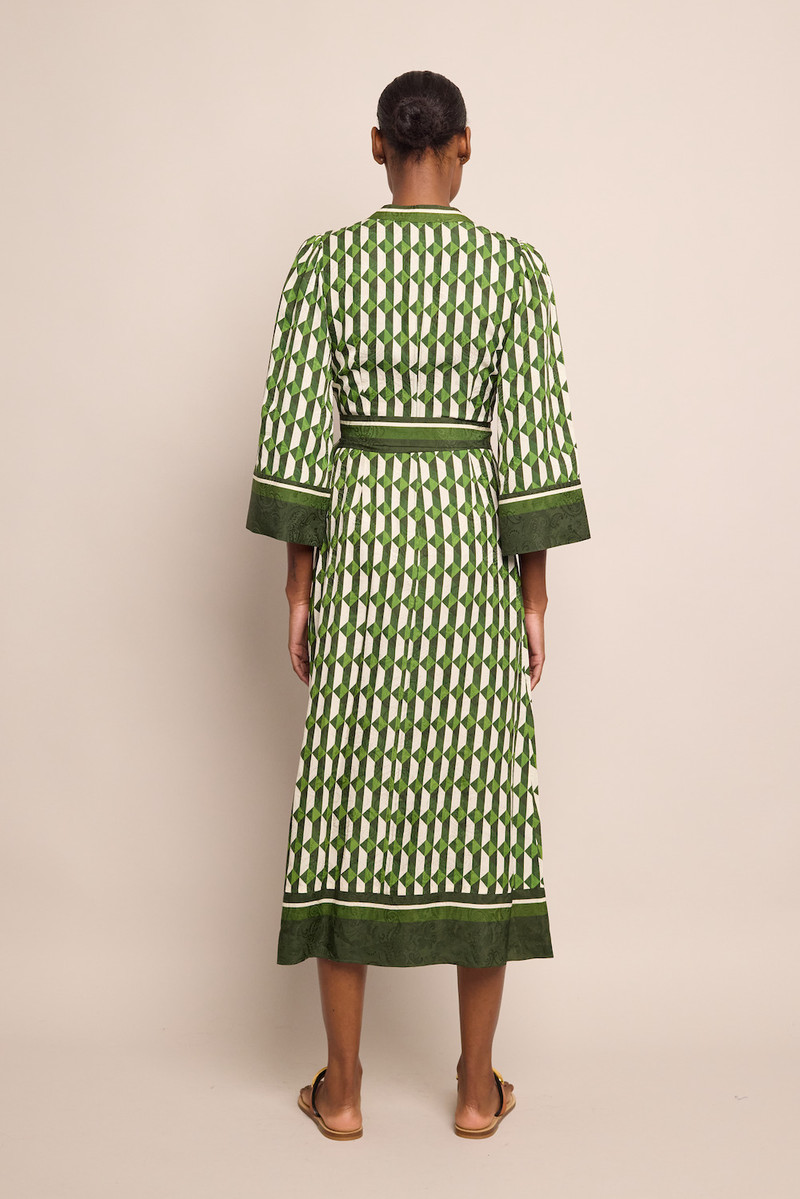 Woodford Dress Romantic Wrap Silhouette with Bell Sleeves 3