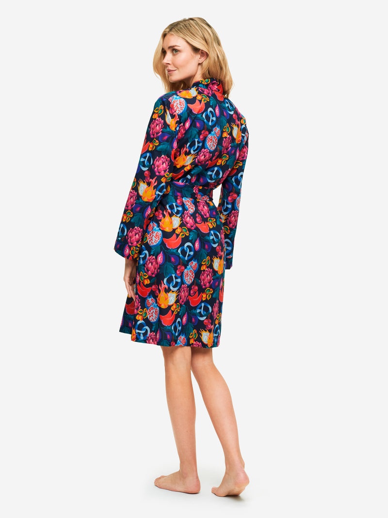 Women's Dressing Gown Ledbury 50 Cotton Batiste Navy - 4