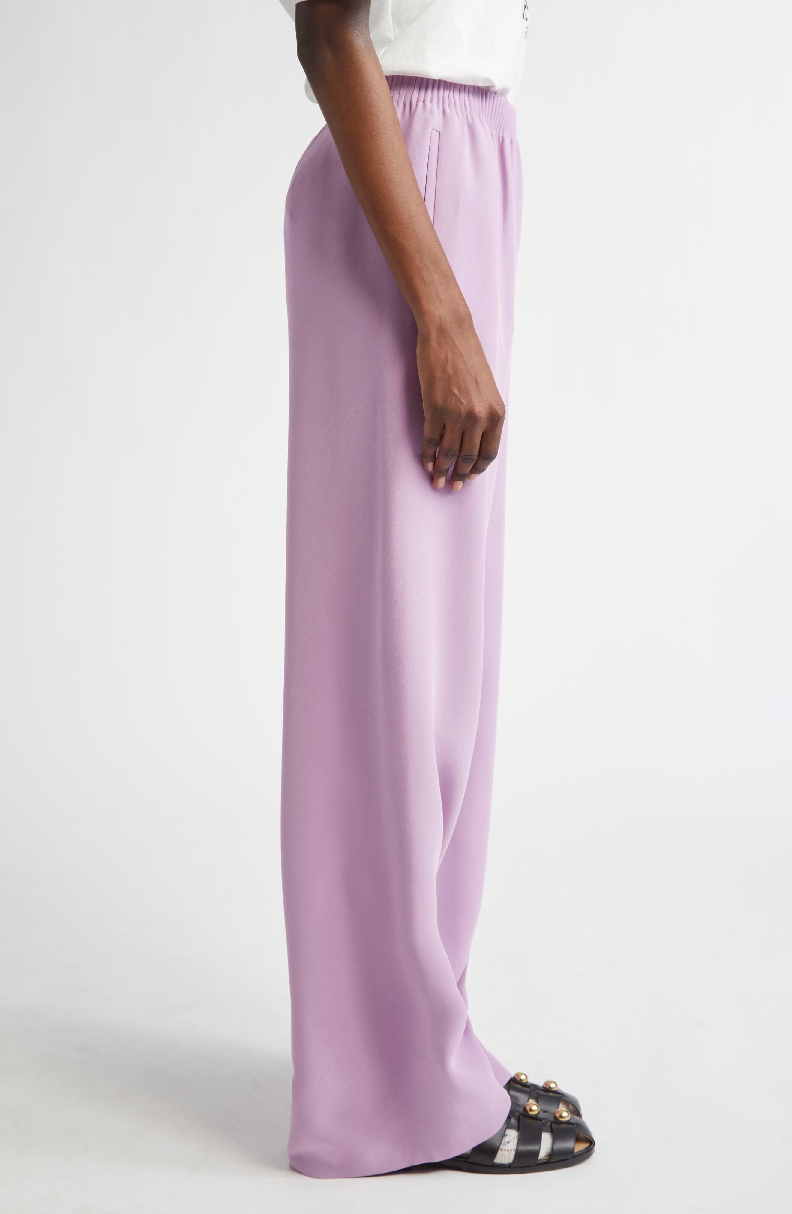 Valentino Garavani Silk Cady Couture Wide Leg Pants in Violet at Nordstrom - 4