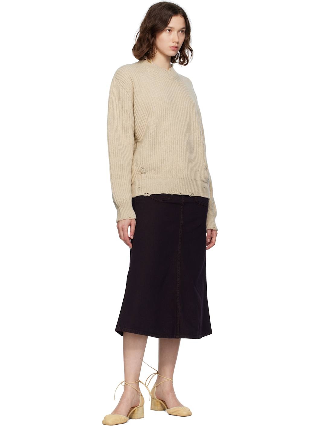 Burgundy Overdyed Reversed Denim Midi Skirt - 4
