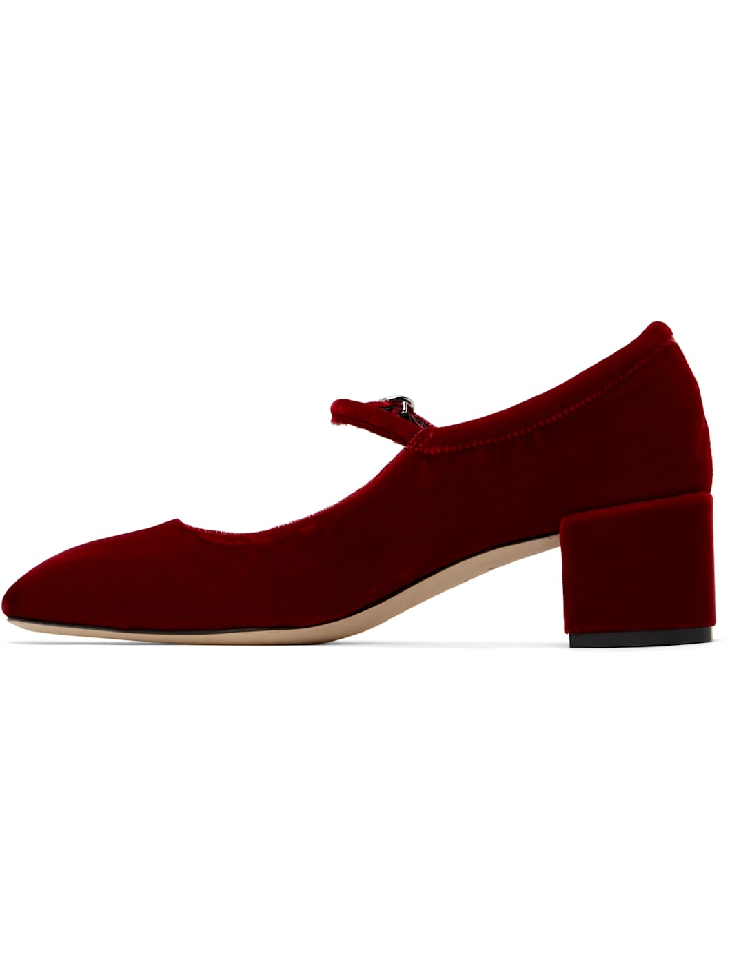 Red Aline Velvet Mary-Jane Heels - 3