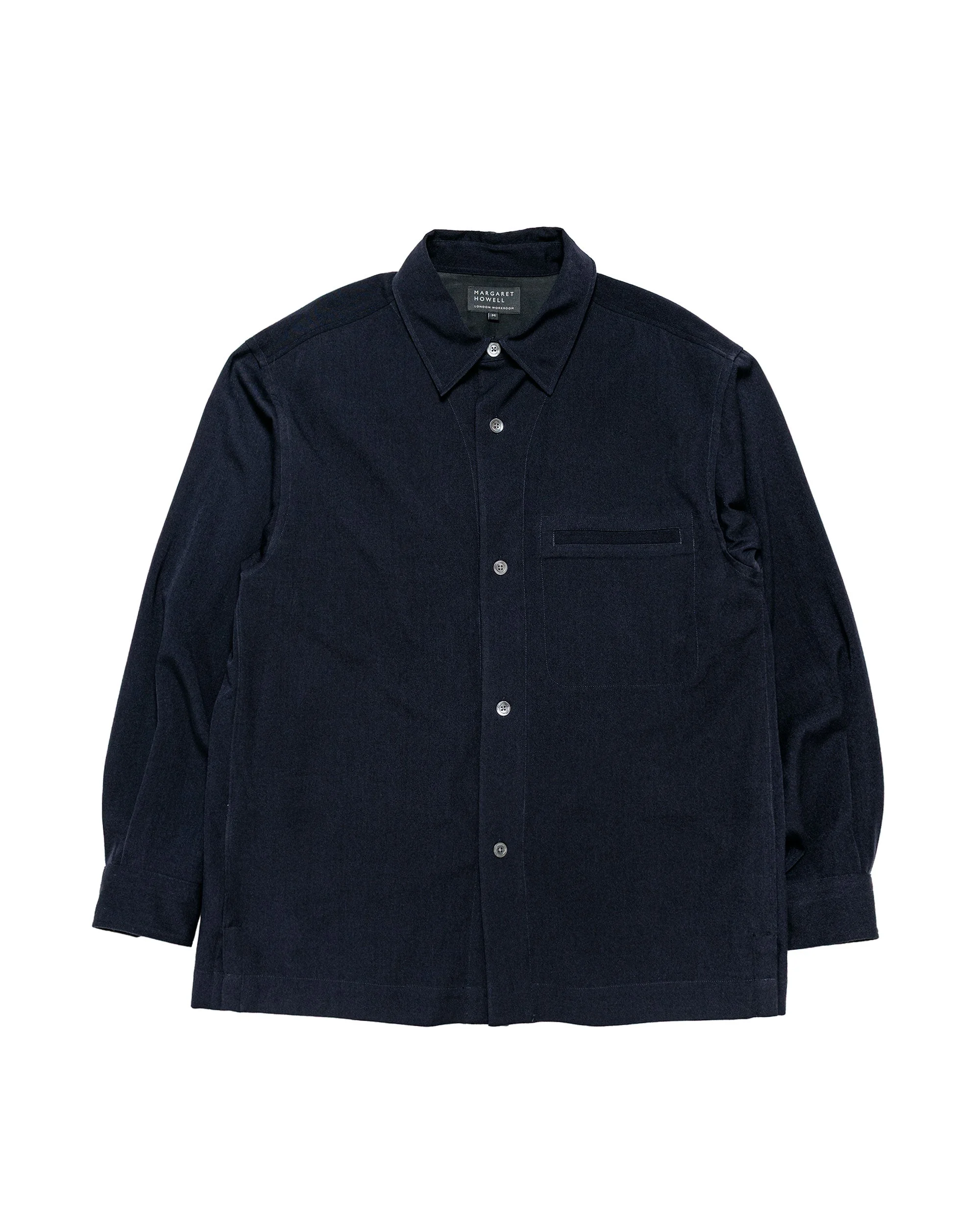 Half Lined Shirt Brushed Fluid Wool Twill Navy - 1